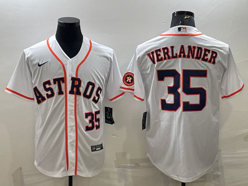 Men's Houston Astros #35 Justin Verlander White With Patch Cool Base Stitched Jersey